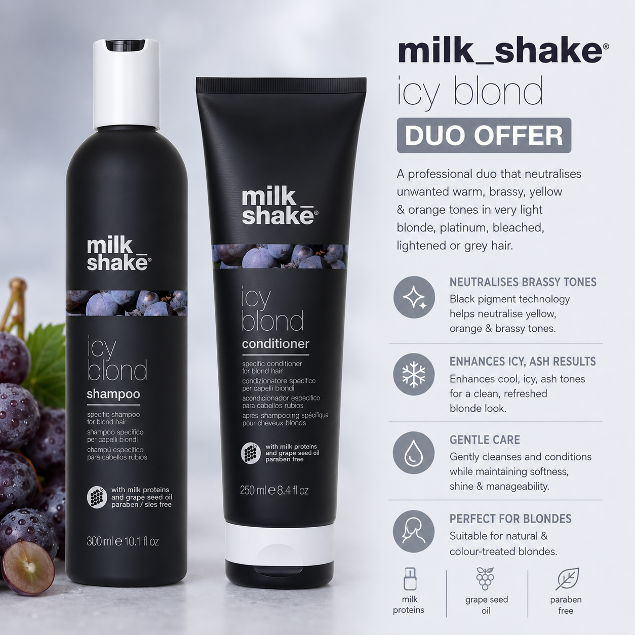 Milk_Shake Milk Shake Icy Blond Shampoo 300ml and Conditioner 250ml | Duo Offer - Image 2